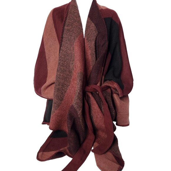 World Market One Size Poncho Belted Boho Warm Purple - Picture 1 of 7